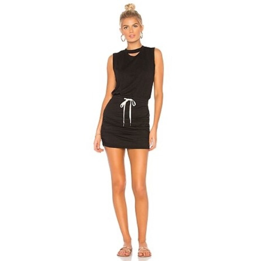 n:Philanthropy Black Mock Neck Cutout Mini Dress XS Drawstring Waist